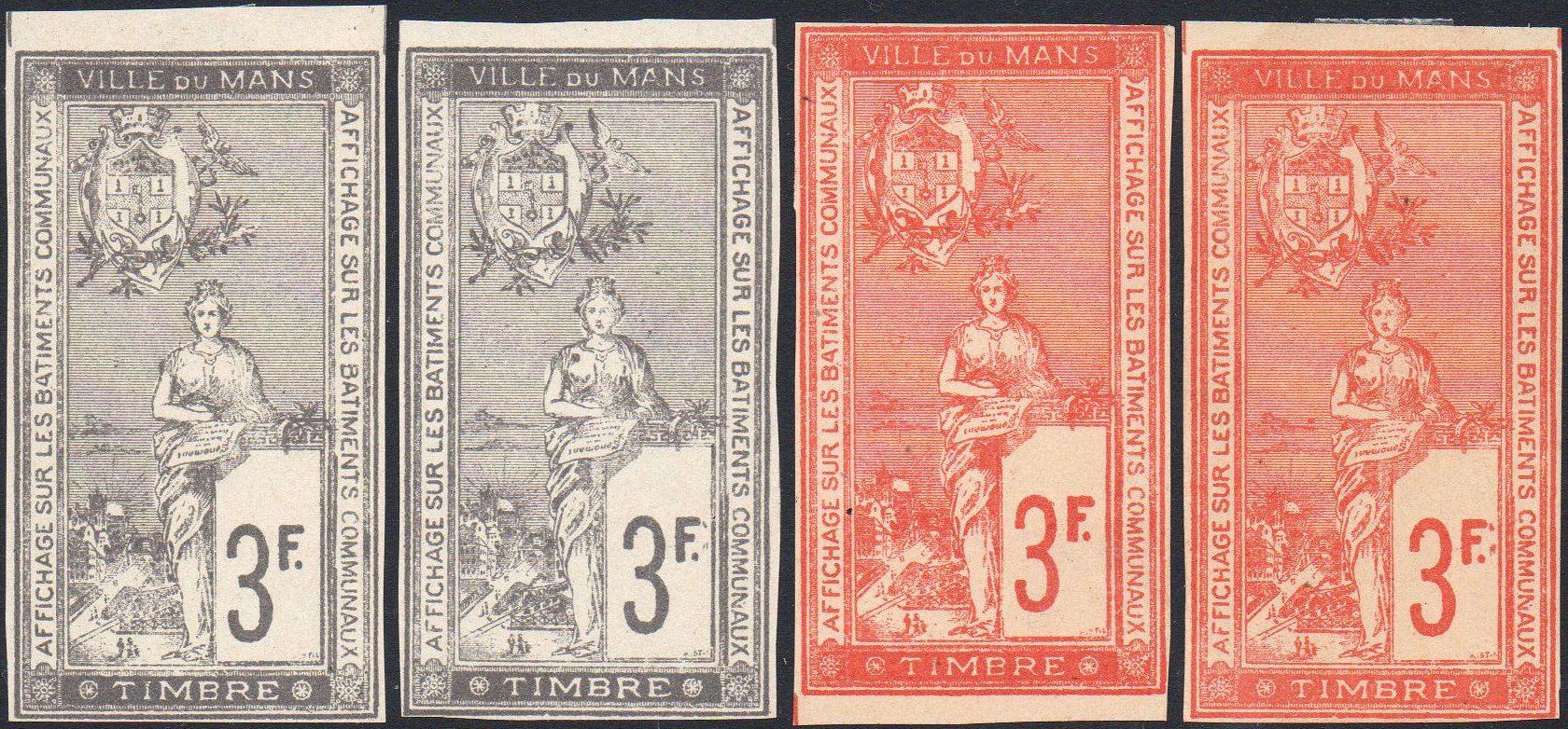 Le Mans : Timbre Fiscal 'Affiches' 1901 : Le Pont en X : Tramway à vapeur : 3 Francs Colour Trial
